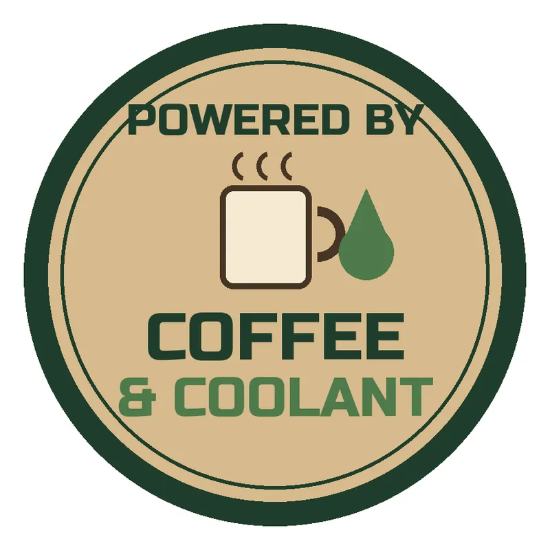 Powered by Coffee and Coolant round sticker